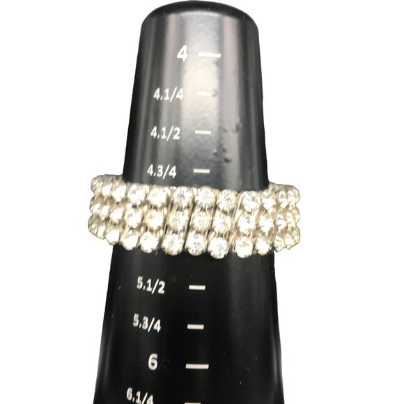 Vintage Expandable Bracelet, 3 Row Crystal Bling Stretch Bangle, Silver Tone - Picture 4 of 5